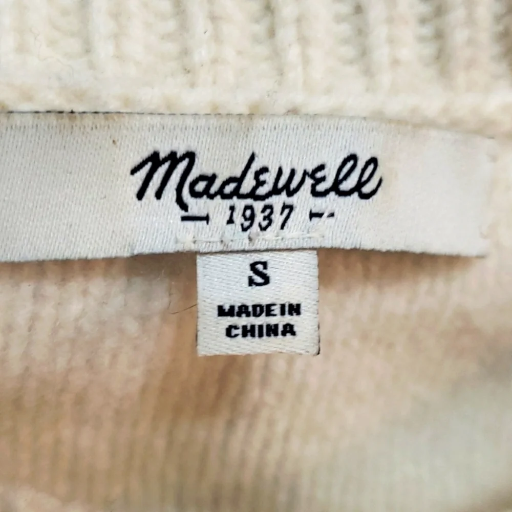 Madewell Women Cream Chevron Merino Knit Crop Long Sleeve Pullover Size S